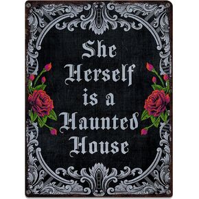 Halloween Witches House Rules Vintage Metal Tin Sign Plaque, No Broomstick Riding In This House, Funny Halloween Sign Kitchen Decoration Wall Art Rustic Pagan Gothic Decor, 12 X 16 Inches (05)
