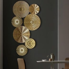 TOVINANNA Metal Circle Set - 7pcs Circle Wall Art Gold Wall Decor Hanging Sculpture Decor Wall Modern Decor for Living Room Bedroom (2 Sizes - 9.6" / 6")