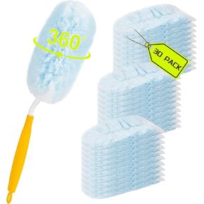 Comprehensive 360°Heavy Duty Duster Kit with 30 Duster Refills &1Handle, Compatible with Swiffer Dusters,for Home, Office, car Indoor Cleaning