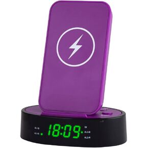 HANNLOMAX HX-203Wi PLL FM Radio Alarm Clock with Wireless Charger and 2.4A USB Port for Charging (Purple)