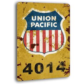 لافتة حديدية معدنية بشعار Union Pacific Railway على شكل قطار سكة حديد ريفي عتيق مقاس 8 × 12 بوصة