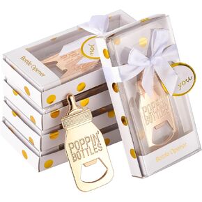 6 pcs Baby Shower Return Gifts for Guest Supplies Poppin Baby Bottle Shaped Bottle Opener Wedding Favor with Exquisite Packaging Party Souvenirs Gift Decorations by WeddParty (White 6pcs)