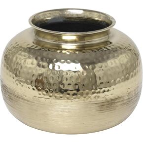 Deco 79 Aluminum Metal Decorative Vase Brushed Centerpiece Vase with Hammered Top, Flower Vase for Home Decoration 10" x 10" x 7", Gold