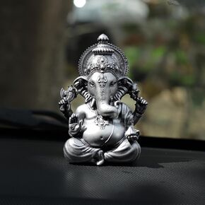 Car Dashboard Resin Vighnaharta Ganesha Idol Home Decor Item Ganesh Murti Statue for Gift (Silver) Height -3.5 inch