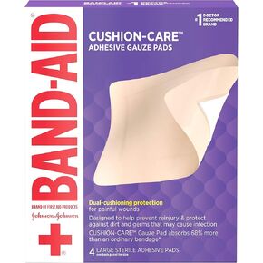 وسادة شاش لاصقة للعناية بالوسائد من ماركة Band-Aid للإسعافات الأولية، كبيرة، 4.5 بوصة × 5.5 بوصة، 4 قيراط in Kuwait