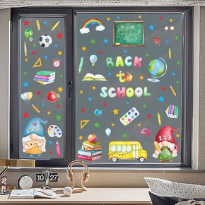 AnyDesign 9 Sheets Back to School Window Clings Watercolor Gnome School Bus Blackboard Double-Sided Window Stickers for First Day of School Party Supplies School Home Wall Glass Blackboard Decorations
