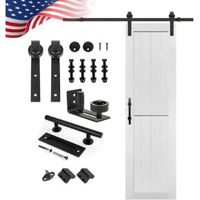 S&Z TOPHAND® 24in x 80in MDF Barn Door with 4FT Sliding Door Hardware Kit, 24-60in Solid Barn Door Slab Covered with Water-Proof PVC Surface, (J Shape)