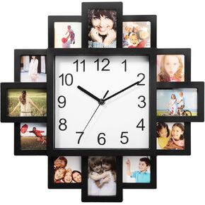 Photo Frame Clock Picture Collage 12-Picture Display DIY Wall Clock Photowall Wall Hanging Home Decor- Make Your Own Multi-Photo Clock-US Spot in Kuwait