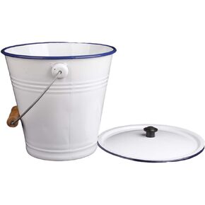 Enamel Bucket Water Bucket Utensil Pail White Enamel Multipurpose Milk Bucket Enamelware Bucket for Chilling Garden, 5.5L