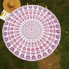 raajsee Round Beach Tapestry Blue Orange Mandala Throw/Boho Hippie Beach Blanket Roundie/Indian Cotton Bohemian Large Round Table Cloth/Yoga Mat Meditation Picnic Rug 70 inch