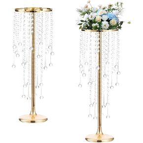 2 Pcs 29.5inch Tall Crystal Flower Stand,Bead Crystal Flower Arrangement Stand Crystal Weddings Decoration Centerpiece Stands for Anniversary Weddings Party Birthday