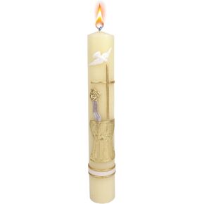 شمعة معمودية مع زخارف شمع ذهبية، قطر 1.5 سم × ارتفاع 22.86 سم