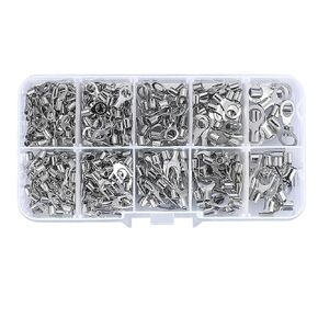 320 PCS Non-Insulated Copper Wire Crimp Terminals Connectors Kit Ring & Fork U Shaped O Shaped Cold Pressed Bare Terminals with Box