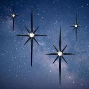 sxnzequnze Metal Rhinestone Octagonal Star Wall Decor Bling Diamonds Modern Rustic Style for Living Room Bedroom Kitchen Decoration Set of 4 （16.5 * 8.2inch/9.4 * 4.7inch） Black