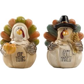 Thanksgiving Turkey Decor, 3.6x3.1 Inchs Resin Small Turkey Figurines, Fall Harvest Thanks Giving Indoor Table Centerpieces Mantel Tiered Tray Shelf November Decorations for Home in Kuwait