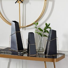 Deco 79 Metal Geometric Vase, Set of 3 10", 12", 14"H, Black