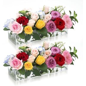2 Pack Acrylic Flower Vase Rectangular, Clear Acrylic Flower Vase, 24 Inch Long Floral Centerpiece for Dining Table Decor, Clear Vases with 12 Holes,Modern Flower vase for Home/Wedding/Party