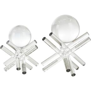 Deco 79 Crystal Abstract Decorative Sculpture Jack Inspired Home Decor Statues with Clear Resting Orbs, Set of 2 Accent Figurines 8", 7"H, Clear