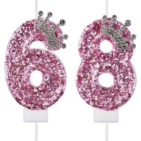 68 86 Birthday Candles, 68th 86th Cake Candles, Pink Birthday Number 68 86 Candles Cake Topper Decorations for Party Men Women in Kuwait