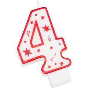 Chef Craft Classic Numeral Candle, Number 4, 3 inch, White/Red