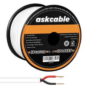 18/2 AWG 100FT Electrical Wire 18 Gauge 100 Feet 2 Conductor Speaker Wire CL2 Rated Speaker Cable Wire White Jacket Outdoor Direct Burial in Ground in Wall Extension Cord Cable Red Black