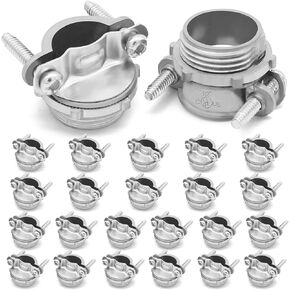 24pcs 1/2Inch Clamp Type Cable Connectors for Metallic Conduit Protect Cables Silver-Zinc