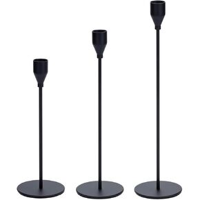 Matte Black Candle Holders Taper Candle Holder Metal Candlestick Holder for Home Decoration, Wedding, Dinning, Party, Romantic Moments Fits 3/4 inch Thick Candle&Led Candles (Set of 3 Pcs)