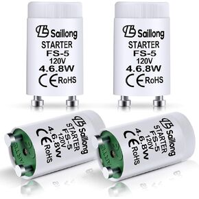 Saillong 2 Pack Upgraded Aluminum Housing Fluorescent Starter with 4-40W Preheat Fluorescent Lamps, CE Certified Fluorescent Tube Neon Starter Use in 110-130V (Compatible with FS-2)