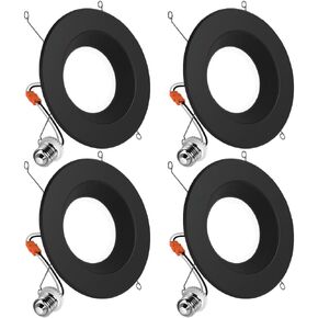 Sunco 4 Pack 5CCT Black LED Recessed 6 Inch, 2700K/3000K/3500K/4000K/5000K Selectable, Dimmable Can Lights, Baffle Trim, 13W=120W, 869 LM, Damp Rated, Retrofit Installation - UL Listed