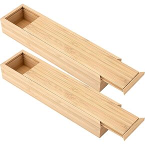 SHIDOW 2PCs Bamboo Box with Slide Lid, 9.68 x 2.36 x 1.37 inches, Storage Bamboo Box, Gift Boxes for Art Hobbies, DIY Lovers, Desk Organizers, Cards and Home Decorations.