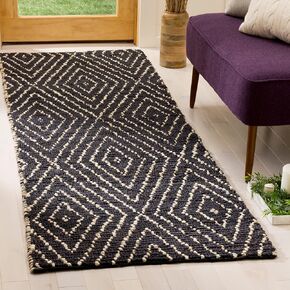 SAFAVIEH Bohemian Collection 2'6" x 8' Black/Ivory BOH702A Handmade Moroccan Tribal Jute Runner Rug