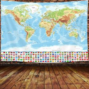 نسيج خريطة العالم للأطفال الطلاب، خريطة العالم مع البلدان والمدن الكبرى نسيج تعليمي آسيا أوروبا جنوب المدينة الطبوغرافية أمريكا أفريقيا اليابان مفروشات جدارية 60 × 40 بوصة in Kuwait