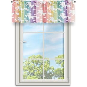 Windows Valances Print with Cute White Unicorns Silhouette on Rainbow Colorful Stripes Background, Rod Pocket Valance Curtain for Kitchen Living Room Bedroom Bathroom Decor, 52 X 18 Inch