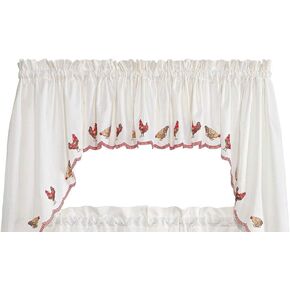 Renaissance Home Fashion Collections Etc Roosters Embroidered Valance, 58" X 12", Crimson