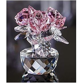 QFkris Pink Crystal Rose Bouquet Flower Figurine for Home Decor Glass Flowers Ornament Collection for Women Thanksgiving,Christmas,Mother's Day