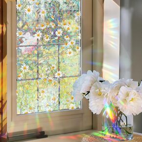 Rainbow Window Privacy Film,Decorative 3D Stained Glass Decals for Sunlight Control,Non-Adhesive Stained Static Cling Window Sticker 17" x 39.4" (BL006)