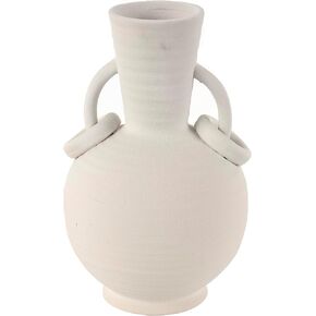 Deco 79 Ceramic Decorative Vase Textured Centerpiece Vase with 4 Handles, Flower Vase for Home Decoration 7" x 7" x 15", Cream
