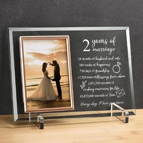2 Years Cotton Anniversary for Her or Him Gifts, 2nd Wedding Anniversary Picture Frame for Couple, Second Anniversary Marriage Presents for Wife or Husband