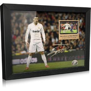 ORIMAMI Signed Ronaldo Poster Photo Desktop Framed Picture 8x6 Inches,with 1x35mm Film Mini Cell Display,Gifts for CR7 Cristiano Ronaldo Fans