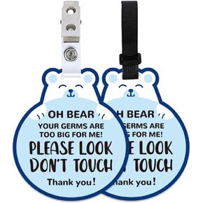 PLIGREAT 2 Pack Please Look Dont Touch Baby Signs White Bear No Touching Baby Car Seat Signs or Stroller Tags Baby Car Safety Signs with Hanging Strap and Clip for Newborn Baby Girls Boys