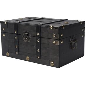 Vintage Wooden Treasure Chest - Decorative Storage Box with Hinged Lid,Black