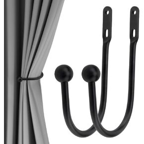 Curtain Holdbacks, 2 Pack Wall Mounted Curtains Hook with Screws for Home Decor, Matte Black Decorative Drapery Curtain Tiebacks (2, Black)