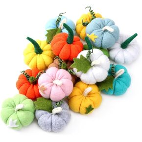 16 Pcs Fall Thanksgiving Small Felt Pumpkins Table Decor,Fabric Wool Pumpkin Crafts Table Centerpiece Pumpkins Harvest Tree Hanging Ornaments for Autumn Halloween Thanksgiving Farmhouse Décor in Kuwait