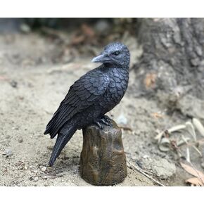 Pacific Giftware Dark Raven Crow Perched On Tree Stump Collectible Figurine Lifelike Colors 6 inch Halloween Haunted House Evil Decor