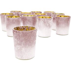 Koyal Wholesale 2.6" Tall Burgundy Frosted Ombre Mercury Glass Votive Candle Holders, Set of 12, Bulk Tealight Holders