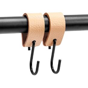 Brute Strength - Multifunctional Leather S-Hooks - Natural - 4 Pieces - S Shaped Hooks - Coat Hook - Leather Hooks - Leather s Hooks - Black s Hooks - Kitchen Hooks