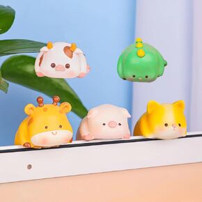 Cute Desk Decor for Computer Monitor Adhesive Animal Figurines 5 Pack, Funny Ornament Office Desk Toy Gift for Home Office Car Dashboard Decorations Cute Decoration for Vehicle