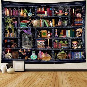 FENDROM White Bookshelf Tapestry Bookcase Tapestry Home Office Tapestry Video Conference Tapestry Study Room Tapestries Wall Hanging Art for Bedroom Living Dorm Decor