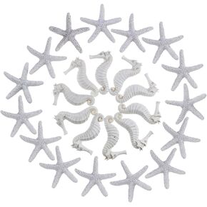 Goodma Resin Pencil Finger Seashells for Crafts, 15 Pieces Starfish and 10 Pieces Seahorse Set for Home Wedding Decor