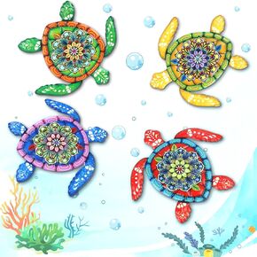 4 قطع ديكور فني جداري على شكل سلحفاة بحرية معدنية ثلاثية الأبعاد، أنماط زهور ملونة نابضة بالحياة مقاس 7.8 بوصة × 8.4 بوصة، موضوع رحلة المحيط على الشاطئ، مناسب لغرفة المنزل الداخلية أو ديكورات الحمام، فناء حمام السباحة، الشرفة، الحديقة الخارجية in Kuwait